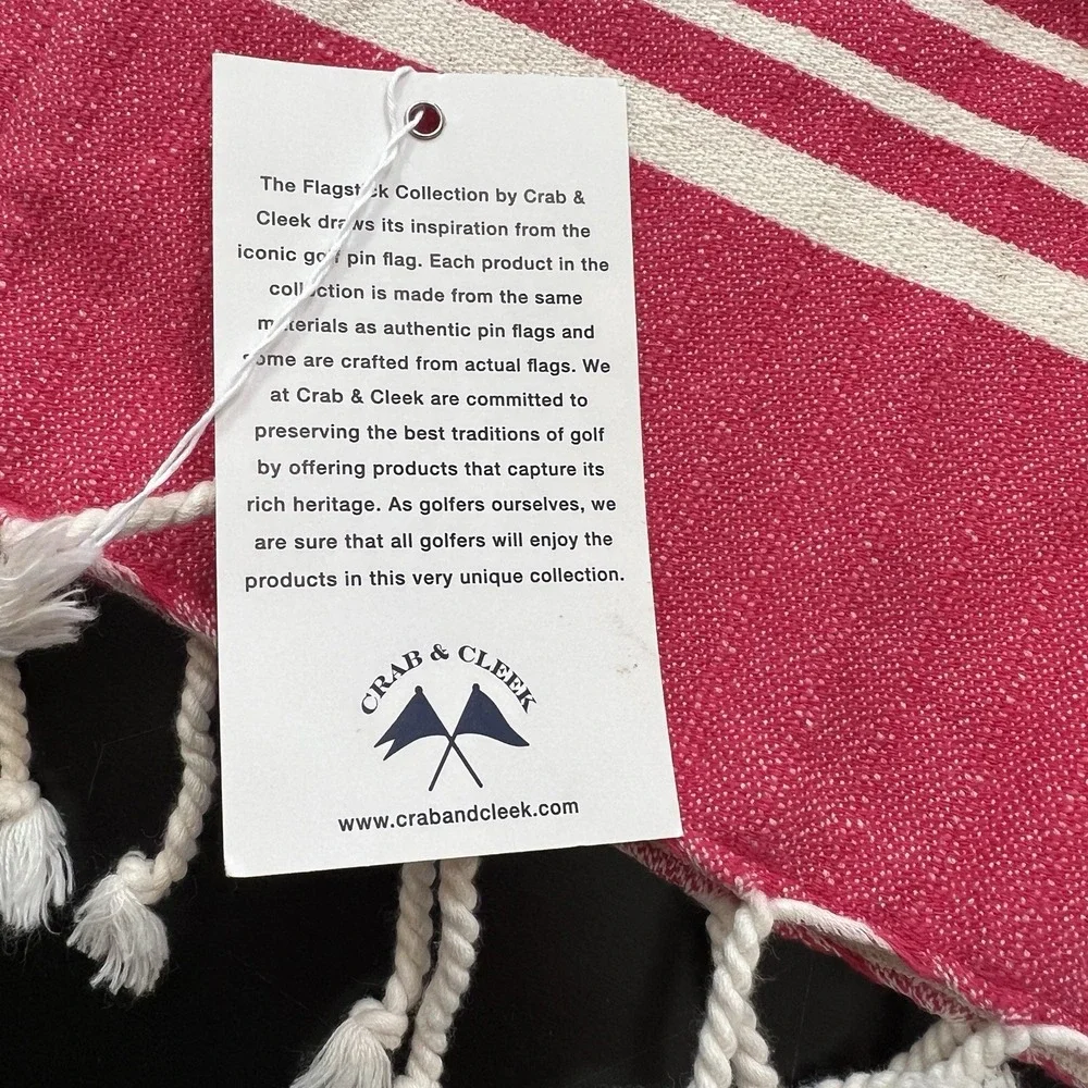 Crab & Cleek Flagstick Golf Towel Pink & White Preppy Ralph Design